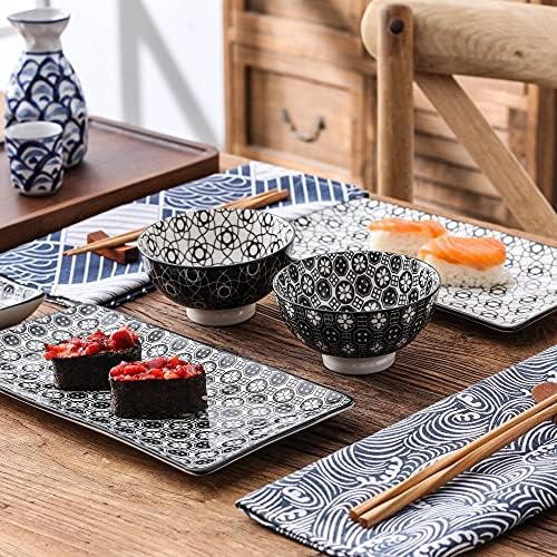 Evőeszköz Készlet Japán Stílusú Porcelán Sushi Szett 2*Sushi Tányérok,Tálak,Dip Ételek,2 Pár Bambusz Evőpálcika díszdobozban