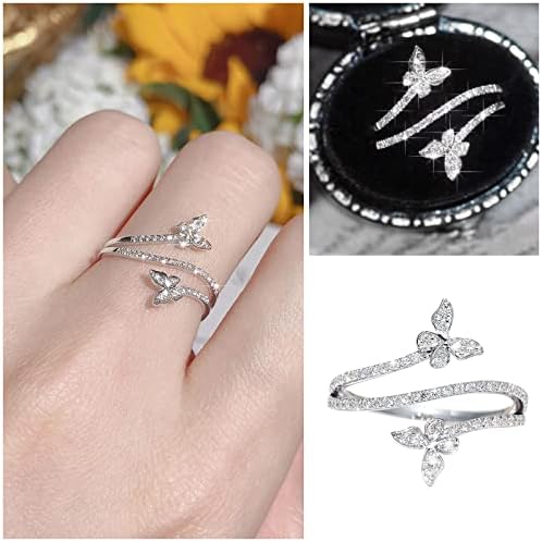 Dupla Pillangó Gyűrű Ezüst Cirkon Gyémánt Esküvői Eljegyzési Gyűrű, Ajándék, Ékszer, Női Pillangó Alakú Strasszos Gyűrű Méret 6 10 Hűvös