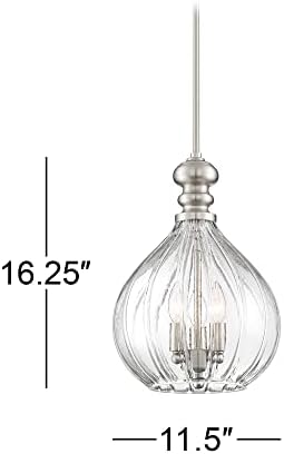 Possini Euro Design Houten matt Nikkel Mini Függő Csillár 11 1/2 Széles, Bordázott Átlátszó Üveg 3-Light Lámpatest, az Ebédlő Házban Előszoba,