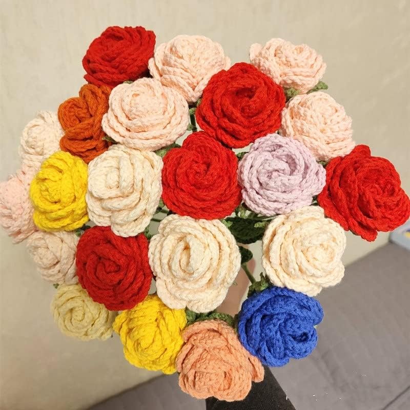 CZDYUF 10db Kész Fonal Rose Mesterséges Virágokat Kézzel Kötött, Horgolt Díszes Esküvői Szeretők