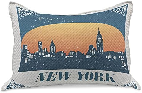 Ambesonne NYC Jelenet Kötött Paplan Pillowcover, Grunge Összetétele Megfogalmazás, valamint a Város napnyugtakor, a Standard King