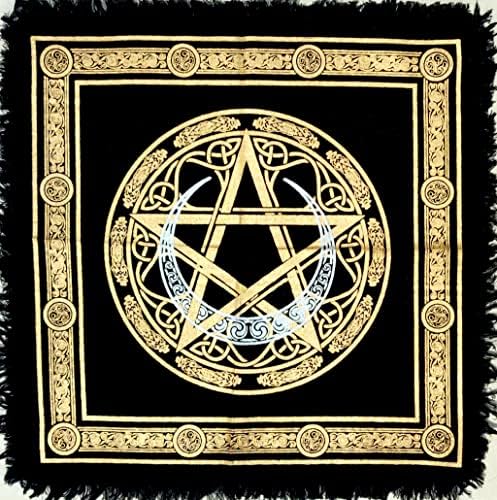 INDIAI KÉZMŰVES KASTÉLY oltárterítő Félhold Pentagram Boszorkányság Alter Tarot Elterjedt Felső Ruhával Wicca Tér Lelki 24 24