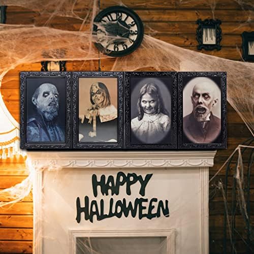 4 Csomag Halloween Dekoráció, Beltéri 3D Változó Arca Ijesztő Mozgó Kép Hátborzongató Kísértet Fali Dekoráció Álló Scary Halloween