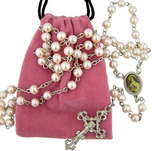 Rózsaszín Hamis Gyöngy, Szent Teréz Virág Jézus Rózsafüzér hordtáskával, a Megerősítés Ajándékok Tini Lány