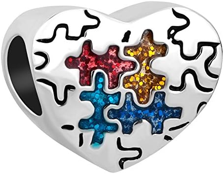 LovelyCharms Autizmus Tudatosság Varázsa Puzzle-Darab Szív Gyöngy a Karkötő