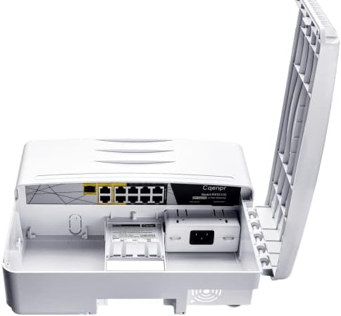 Cqenpr 11 Port PoE Switch, Beltéri/Kültéri, Vízálló Mozgatható AI PoE Switch, IEEE 802.3 af/at/bt, AI Watchdog,Plug&Play, 120 w-os, PoE++