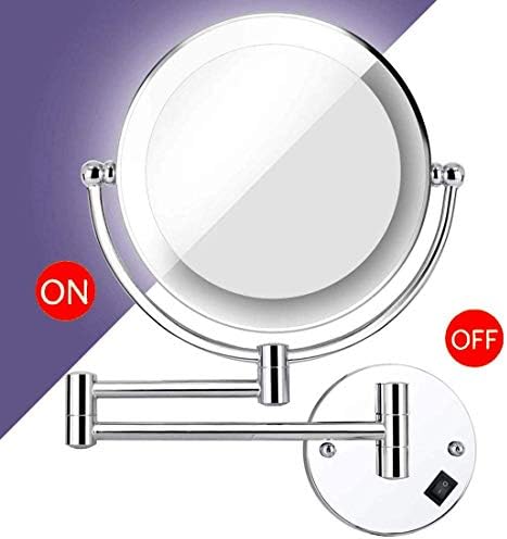 ZAAHH Smink Tükör LED Kétoldalas 1X/10X-es Nagyító Hiúság Tükör, Forgatható, Kihúzható Fürdőszoba Szálloda Powered