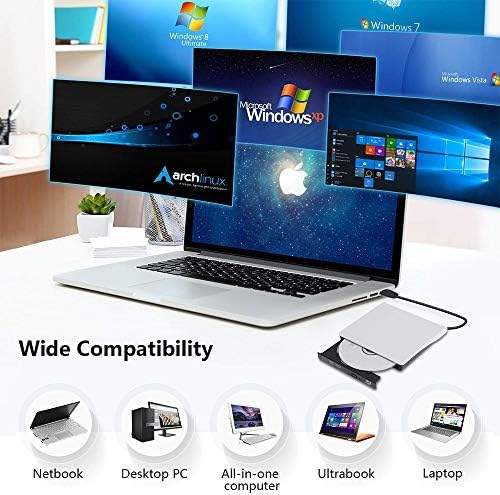 Külső CD-DVD-Blu-ray Meghajtó,Külső Blu-ray 3D, BD-Lejátszó CD-RW DVD +/- RW-BD-ROM Író MacBook Laptopot, PC/Windows 10/8/7 /