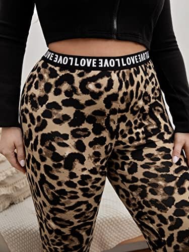 GLOWPIXIE Leggings Női Plusz Leopard Nyomtatási Kontraszt Levelet Szalag Leggings (Szín : Többszínű, Méret : 3X-Nagy)