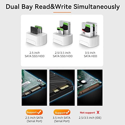 2 Bay Külső Merevlemez Dokkoló Állomás 2.5 & 3.5 SATA HDD/SSD USB3.0 Burkolat, Támogatás Kemény Írás-Olvasás Funkció - Fehér(K3062A)