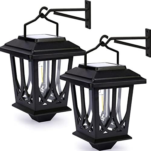 2 Csomag Napelemes Fali Lámpa Lámpák, Kültéri Lóg Napelemes Lámpák Lámpatest, Anti-Rozsda & Vízálló Fali Gyertyatartók, 3000K LED Dekorációs