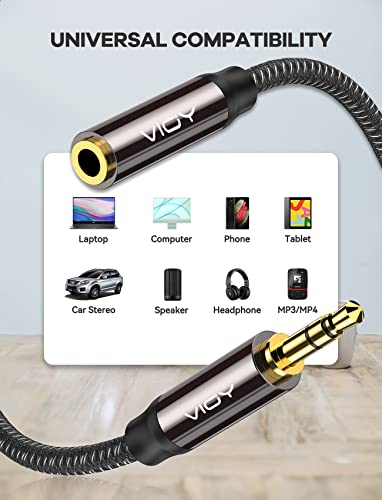 VIOY Fejhallgató Hosszabbító Kábel 10FT,[Réz Shell, Hi-Fi Hang] 3,5 mm-es Férfi-Nő Sztereó Audio Kábel Fonott Nylon Aux Kábel iPhone, iPad,