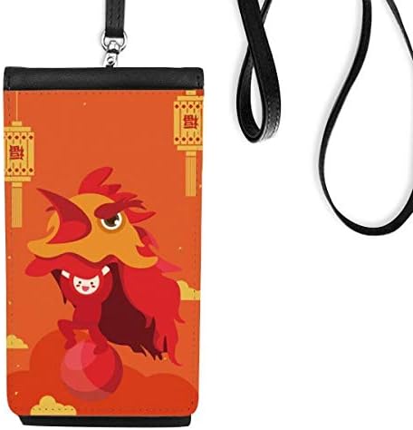 Vörös Lámpás Lion Tánc China Town Phone Wallet Pénztárca Lóg Mobil Tok Fekete Zseb