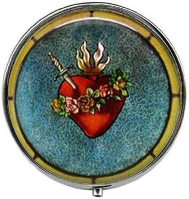 Szent Szív Szív szögesdróttal Lángoló Szív, Jézus Szíve - Art Fotó Tabletta Doboz Varázsa Tabletta Doboz - Üveg Candy Doboz
