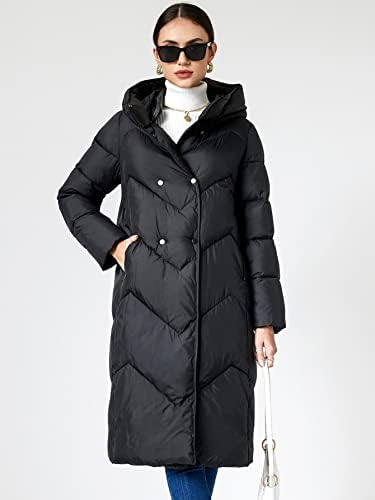 EDWOL Női Kabát Kabát, Meleg, Kényelmes Ferde Zseb Dupla Soros Kapucnis Puffer Kabát Divat Bájos, Egyedi Szép (Szín : Fekete, Méret : Közepes)