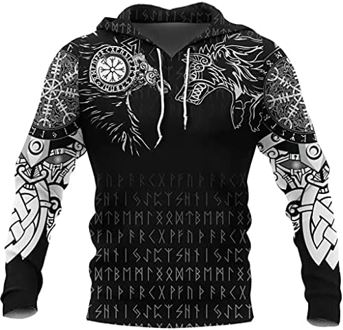 A Férfiak Régi Viking Odin Holló Kelta Farkas Tetoválás Kapucnis, Retro Rúna Utca Pulóver, T-Shirt, Maximum