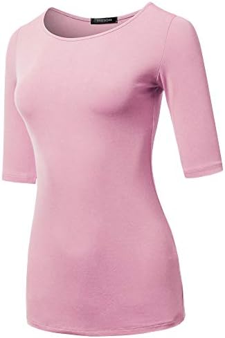 SSOULM a Nők Alapvető Rugalmas Hüvely 1/2 Sleeve Slim Fit Póló Felső Plus Size