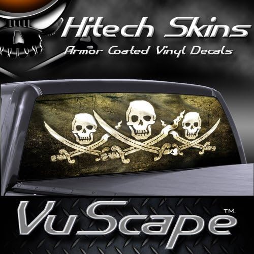 VuScapes - Kalóz Zászló - Hátsó Ablak Teherautó Grafikus - Matrica SUV Megtekintése Keresztül Vinil