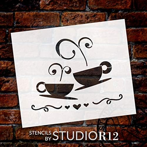 Tea Csésze Stencil által StudioR12 | DIY Kávét Szerető lakberendezés | Craft & Festeni a Fa Alá | Kávézó, Bögre, Szív Ajándék
