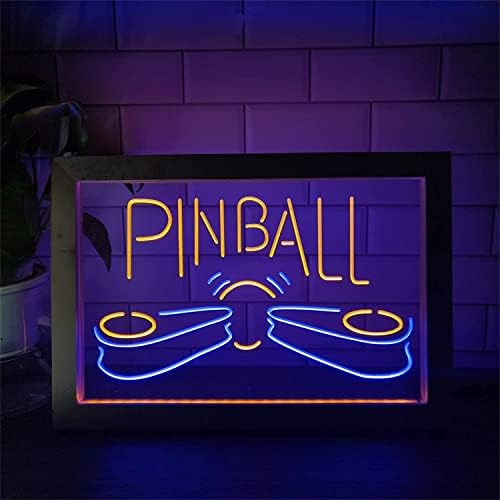 DVTEL Pinball Gép LED Neon felirat, Játék Szoba Decor Night Lights USB Neon lámpa, Fa Keret, Falon Lógó Világító Cégtábla, 42X32cm