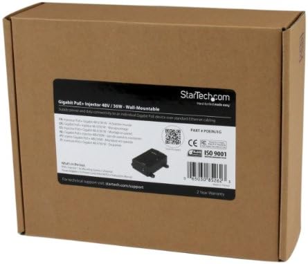 StarTech.com 1 Port Gigabit Midspan - PoE+ Injektor - 802.3 a 802.3 af - Falra Szerelhető Power over Ethernet Injektor Adapter