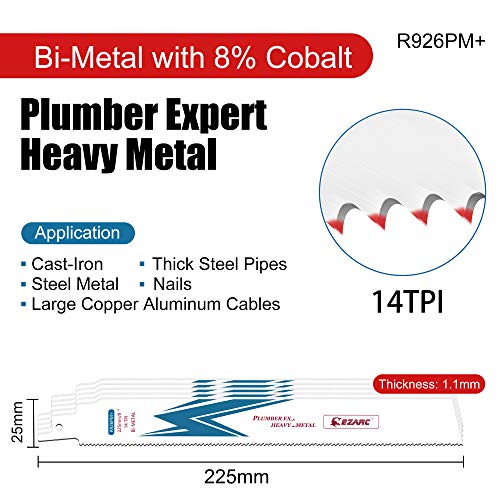 EZARC orrfűrész Penge Bi-Metal Kobalt Sabre fűrészlap, a Heavy Metal Vágás 6-os 14TPI R626PM+ (5 Csomag), 9-Es 14TPI R926PM+