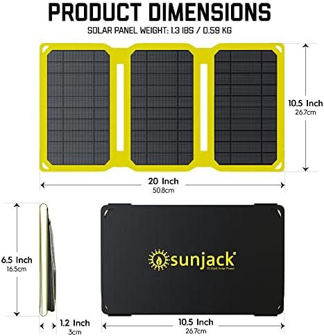 SunJack 15 Watt Összecsukható IP67 Vízálló ETFE Monokristályos Napelem + 10000mAh Power Bank USB-A vagy USB-s-C-Mobiltelefonok, Tablet, valamint