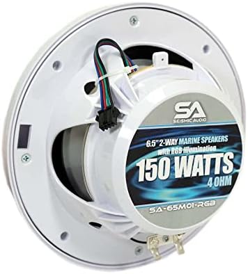 Szeizmikus Audio - SA-65M01W-RGB - Pár Fehér 6.5 Inch 150 Wattos 2-utas Vízálló Hajó/Tengeri Hangszórók RGB Világítás