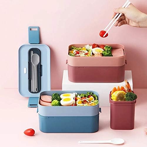 SLATIOM Dupla bento box Hordozható Kültéri élelmiszer-tároló tartályok szivárgásmentes Japán stílusú Ebéd doboz Rekesz hűvösebb boxs