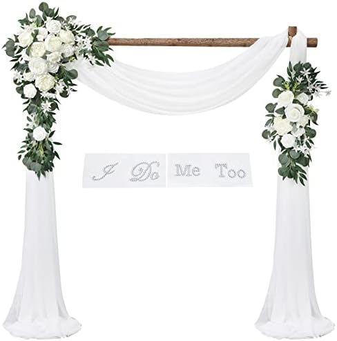 SOJOCK Mesterséges Esküvői Boltív Virágok Csomag(egy Csomag 3)- 2 Db Virág Elrendezése, 1 Db Szövet Drap, Esküvői Szertartás