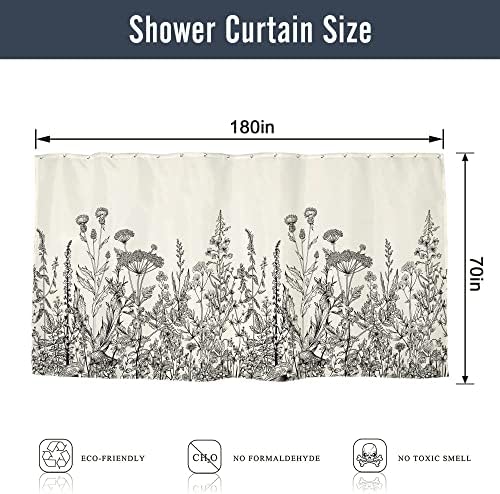 Riyidecor Clawfoot Kád Extra Széles zuhanyfüggöny 180Wx70H Hüvelyk Virág Pakolás Egész Kör alakú, Kerek Virágos Vadvirág Botanikus