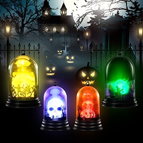 4 Db Halloween Dekoráció Fények, a Koponya Tök Lámpaernyő elemes, Halloween House Dekor Átlátszó Boszorkány, Tök Fények